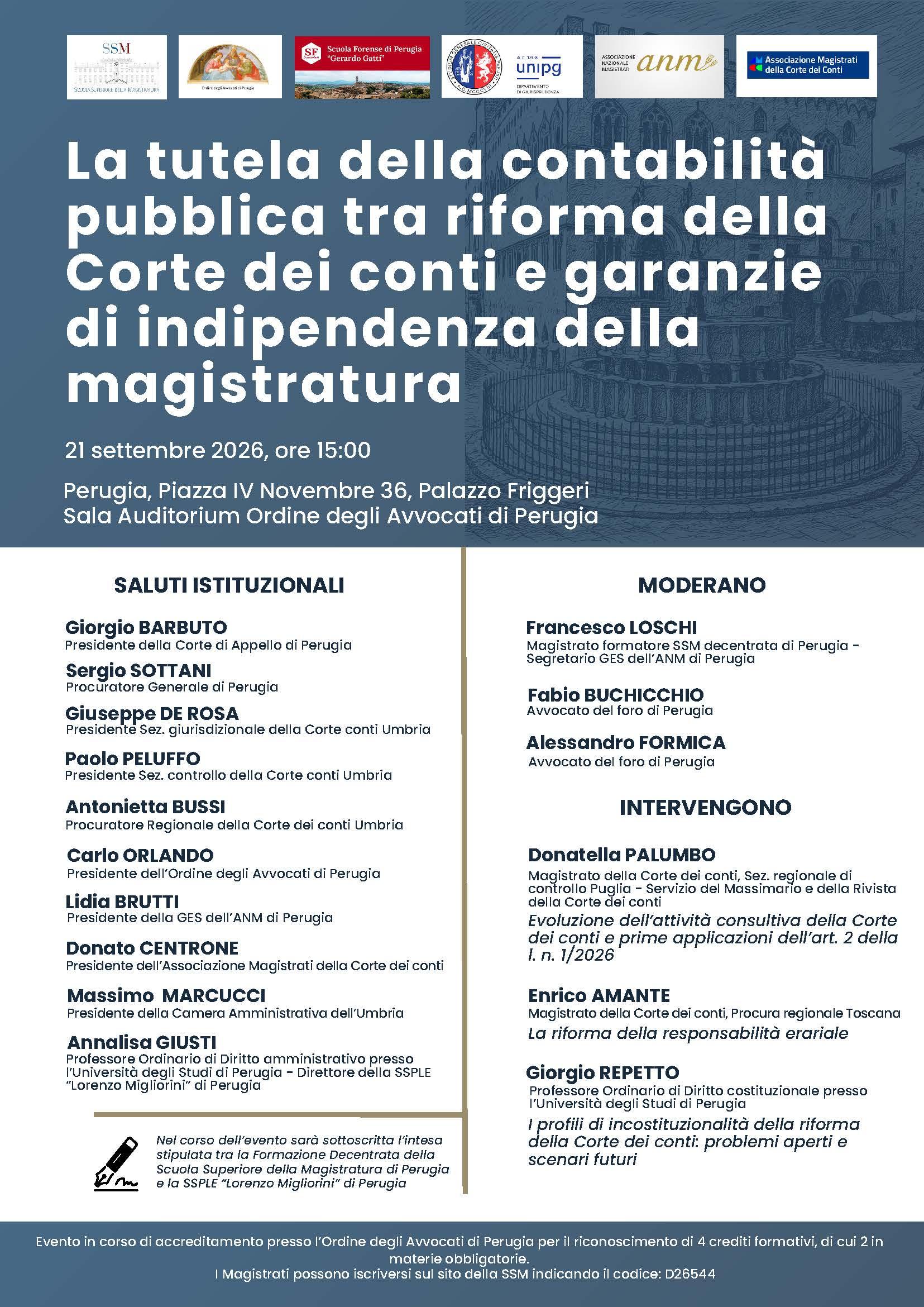 Ordine degli Avvocati di Perugia ""La tutela della contabilità pubblica tra riforma della Corte dei conti e garanzie di indipendenza della magistratura"