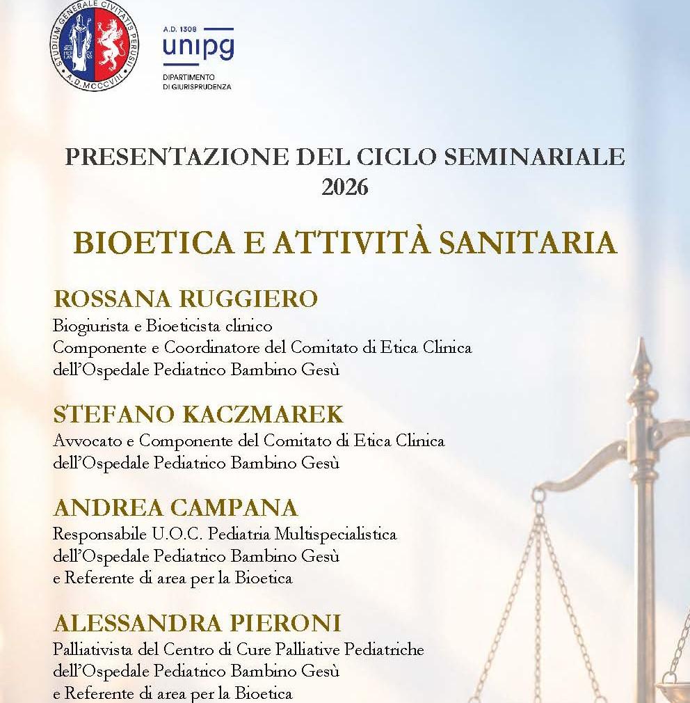Presentazione del ciclo seminariale 2026 bioetica e attività sanitaria