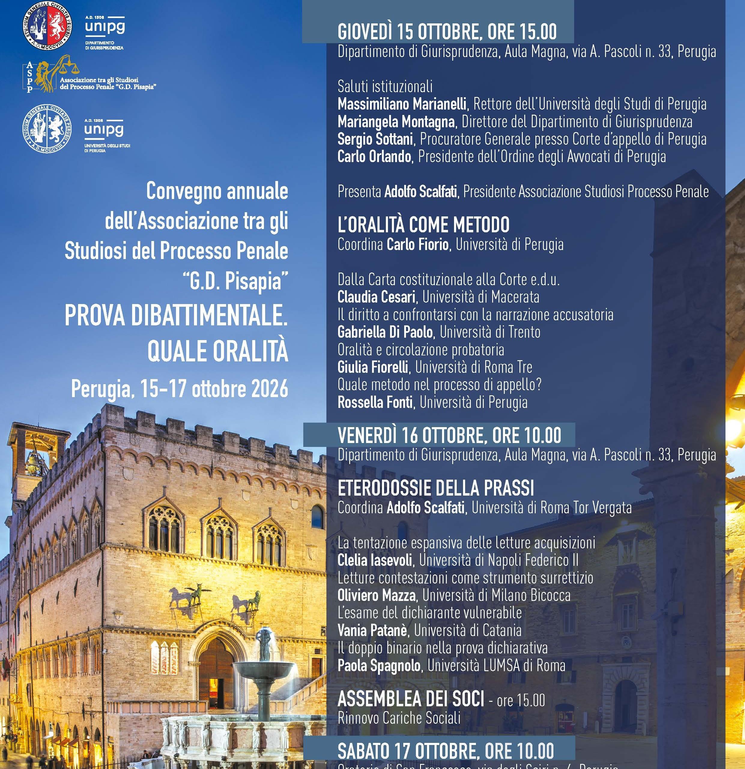 Convegno Annuale tra gli Studiosi del Diritto Processuale Penale - Aula Magna 15-17 ottobre 2026